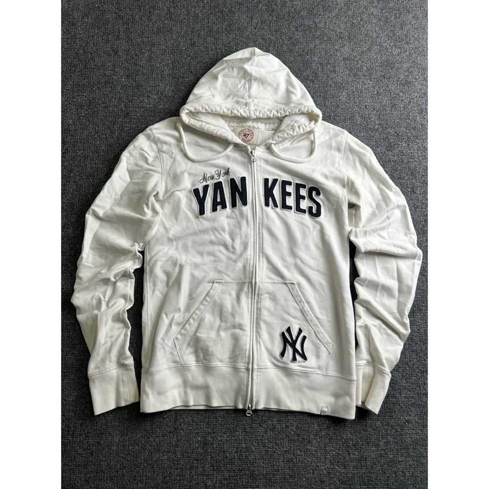 Womens 47 Brand New York Yankees Full Zip Hoodie White, Size L